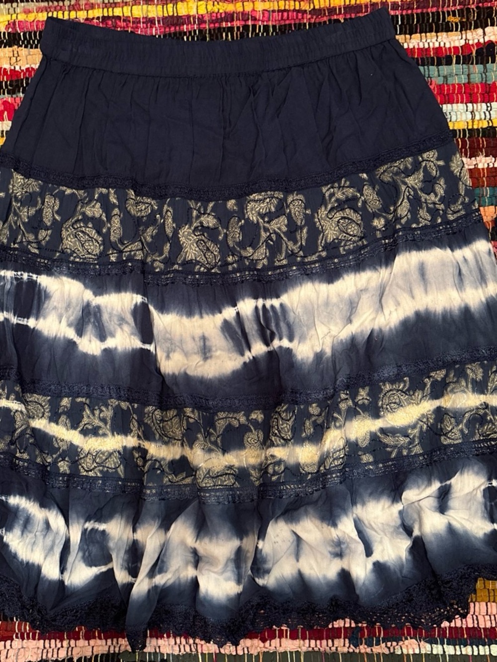 Hannah Navy and White Tie-Dye Tiered A-Line Skirt